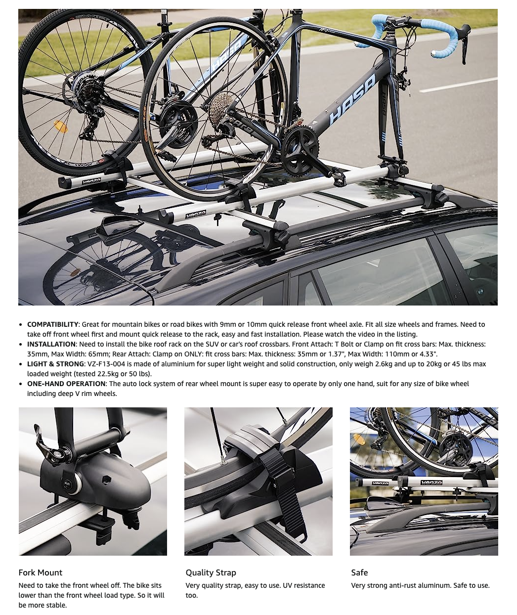 $60 off! VENZO Aluminum Car Roof Bike Carrier Fork Mount Rack Clamp on or T Bolt