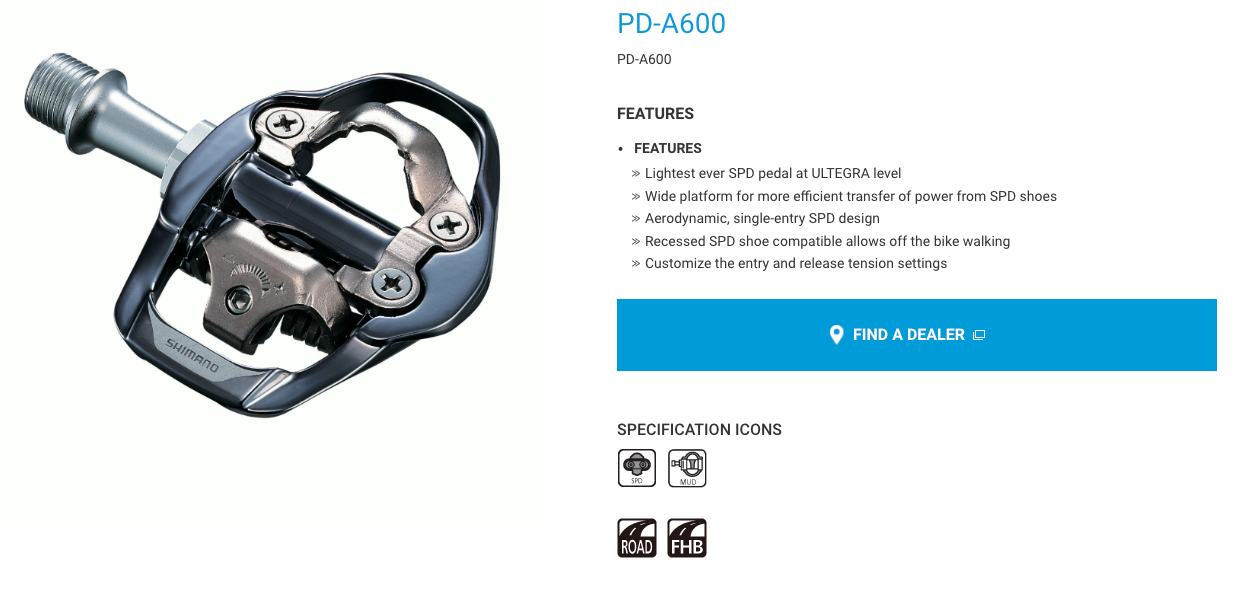 Shimano A600 Spd Pedals A600 Pedals Spd A600 SHIMANO PD-A600