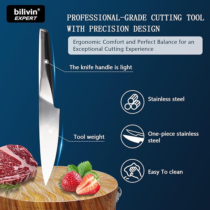 Premium 5-Piece Kitchen Knife Set – Professional Chef Knife Set with Ergonomic Handle, One-Piece Lightweight Rust-Resistant Stainless Steel – Ideal Knives Set for Kitchen for Precision Cutting