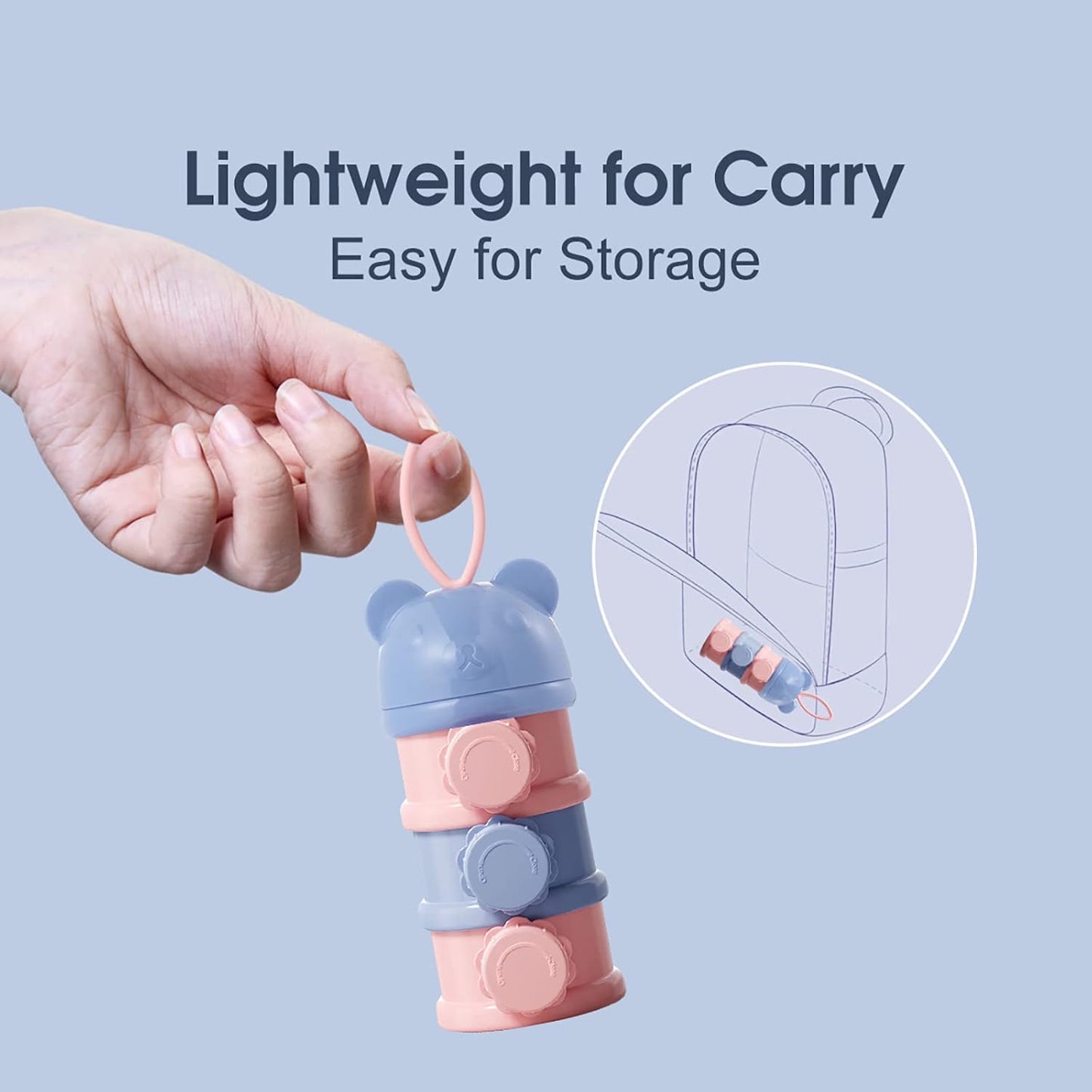 3-Pack Stackable Food Storage Containers, Portable Formula Dispenser with lid, Reusable Fruit Snack Cups with Carry Handle for Travel, No Spill Food Storage Jars, Snack Container, BPA Free, 13OZ