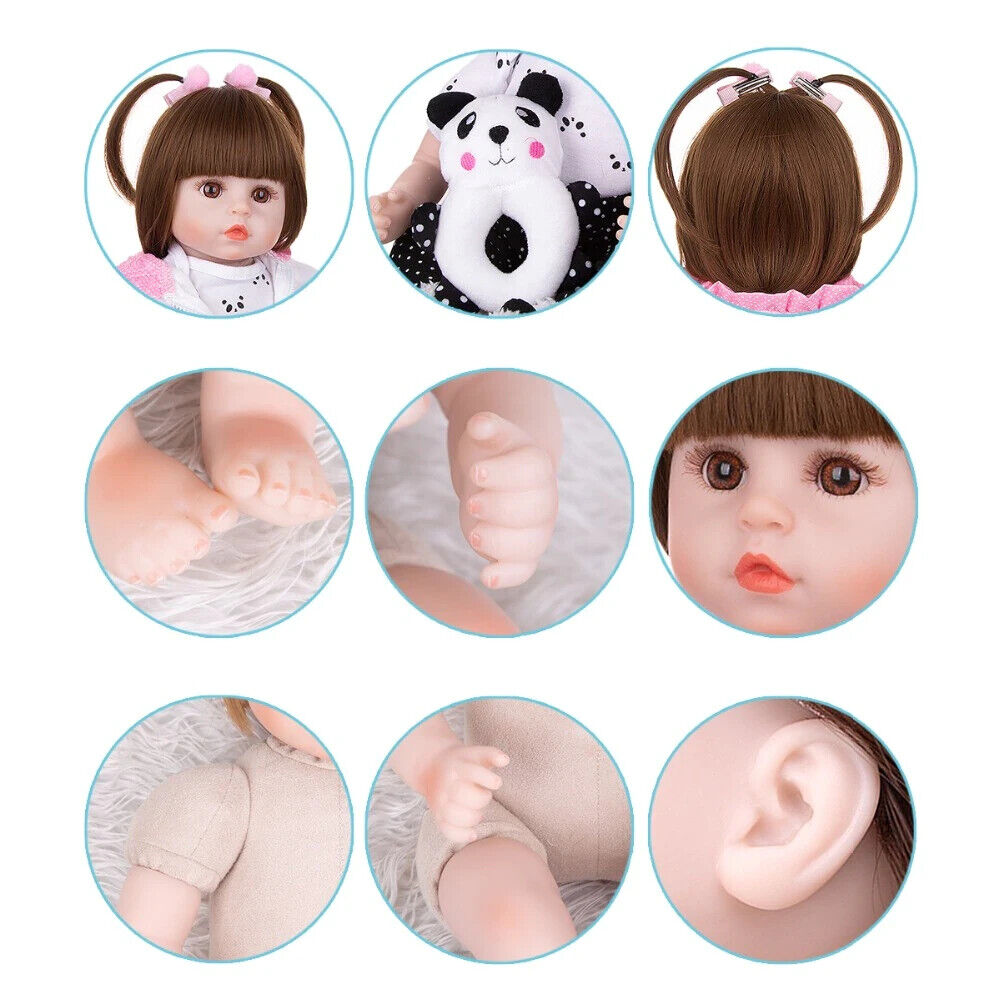 Reborn Baby Doll Cloth Body Stuffed Lifelike Babies Alive Doll Cosplay Panda 18inch