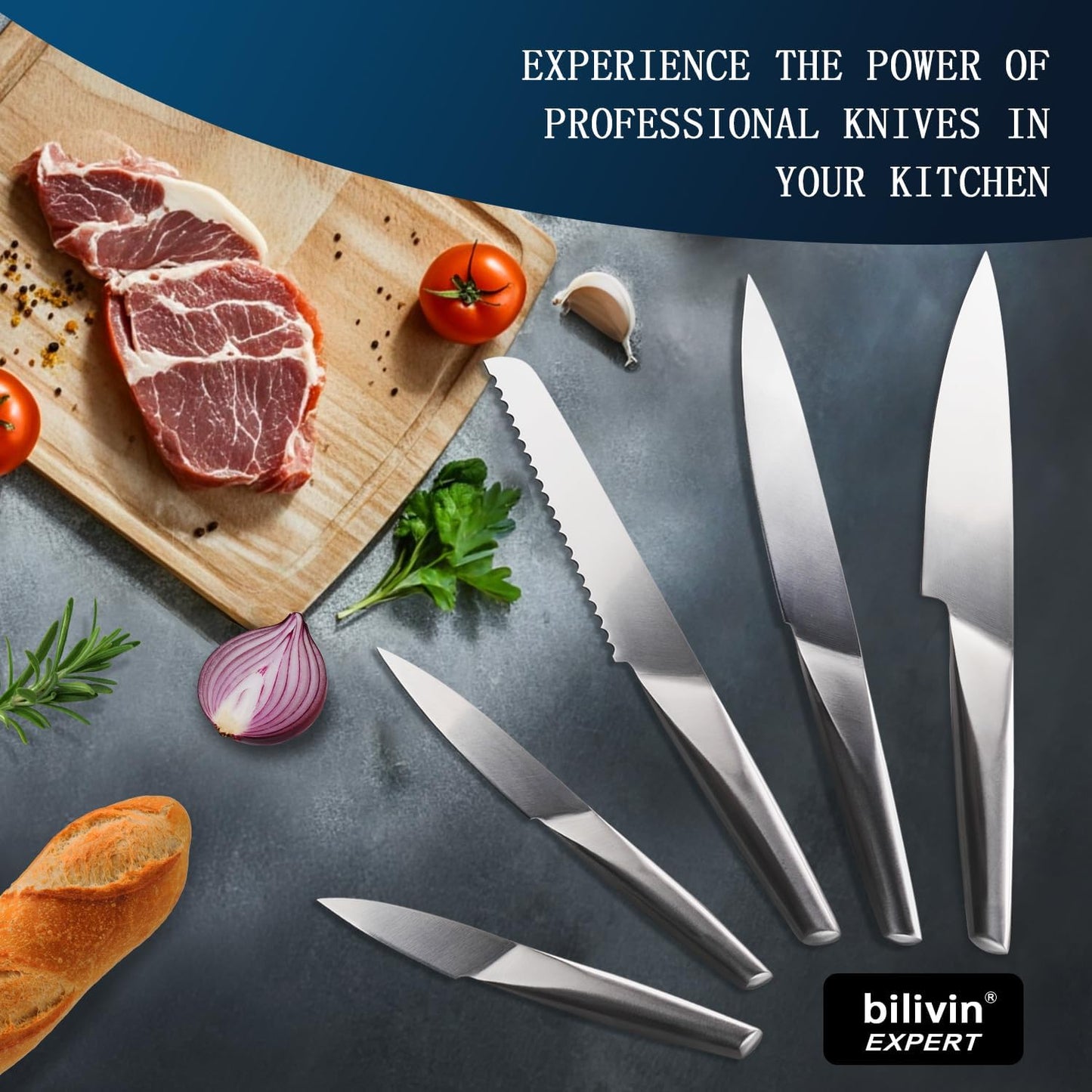 Premium 5-Piece Kitchen Knife Set – Professional Chef Knife Set with Ergonomic Handle, One-Piece Lightweight Rust-Resistant Stainless Steel – Ideal Knives Set for Kitchen for Precision Cutting