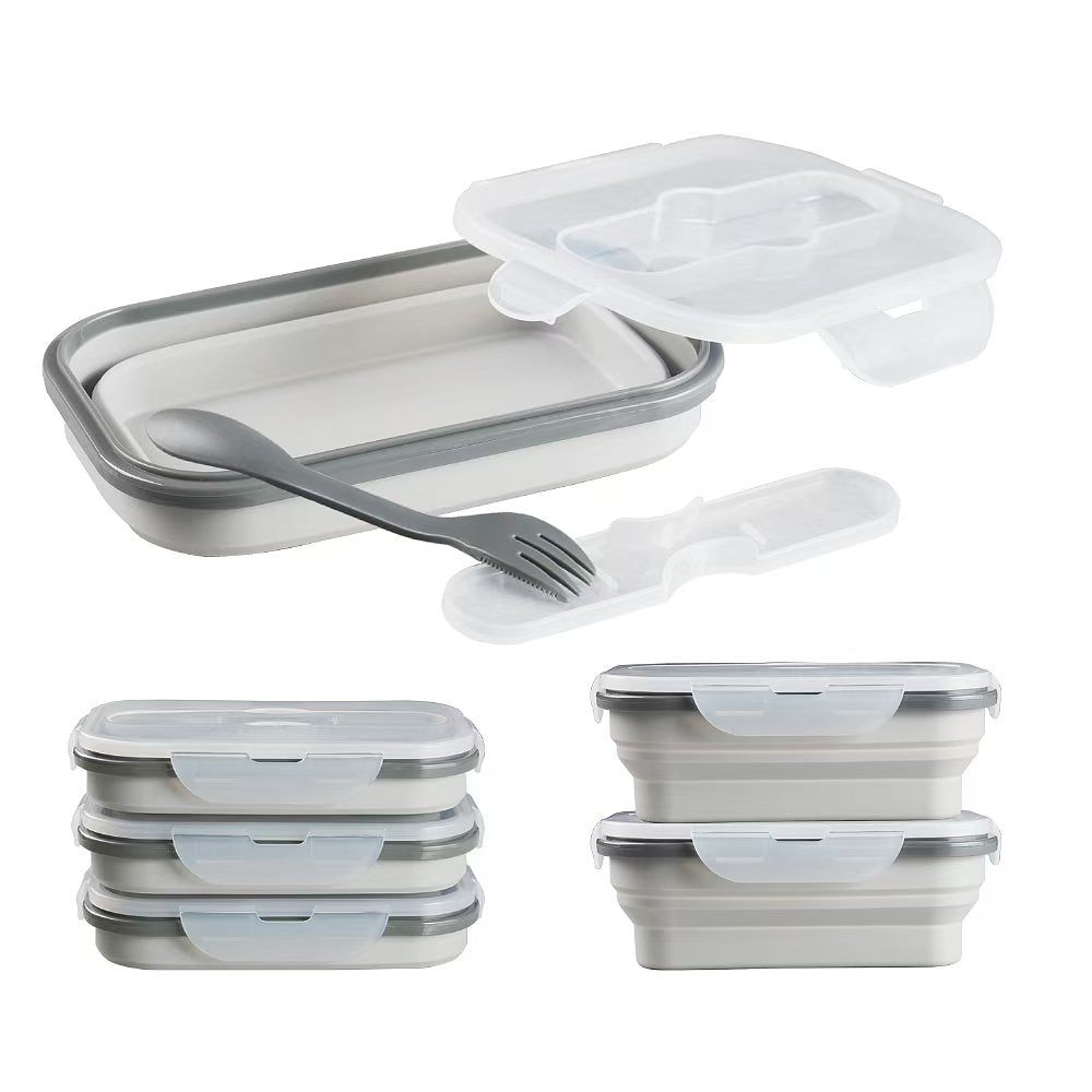 Silicone Collapsible Lunch Box - Foldable, Portable Bento Box for Food Storage, Dishwasher & Microwave Safe, BPA-Free, Ideal for Camping, Office, Family Meals
