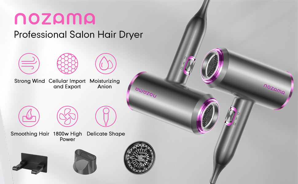Ionic Hair Dryer, Nozama 1800W Professional Hair Blow Dryers with 3 Heat Setting