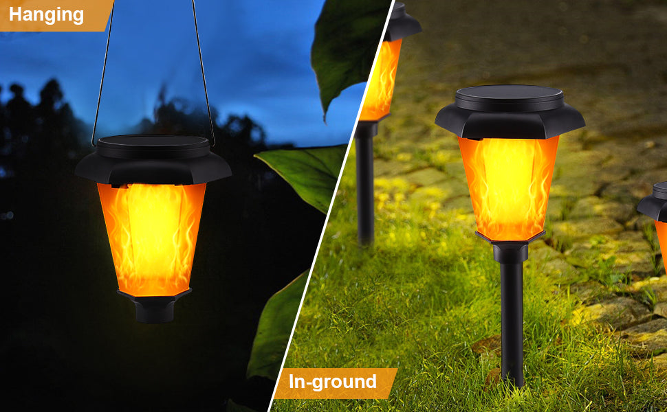 Flickering Flame Solar Lights, IMAGE 4 Pcs Solar Torch Light with Flickering Flame, Solar Powered Lights with Waterproof Function, Torch Solar Lights Outdoor with Ground Spike for Yard, Patio and Lawn