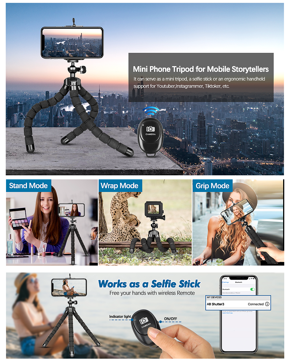 35% off Amazon!!! Phone Flexible Portable gopro Tripod with Wireless remote