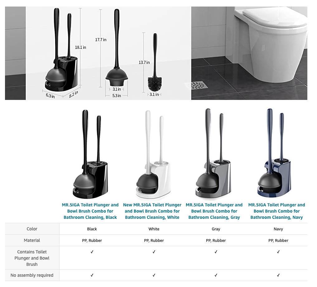 50% off ebay price!!! MR.SIGA Toilet Plunger and Bowl Brush Combo Black 1 Set