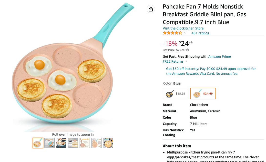 55% off ebay price!!! Pancake Pan 7 Molds Nonstick Breakfast Griddle Blini pan, Gas Compatible,9.7 inch Blue