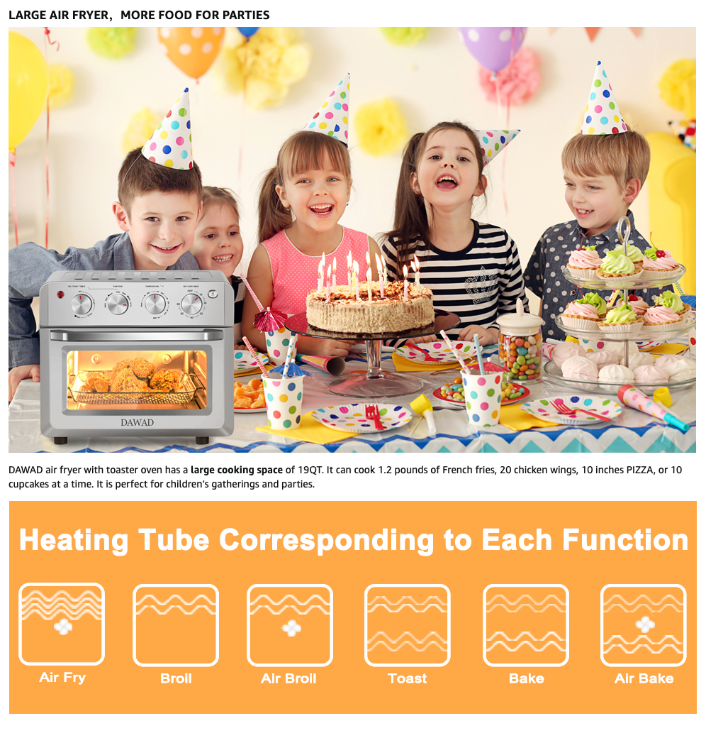 40% off Amazon! DAWAD Air Fryer Toaster Oven Combo 7-in-1 Convection Airfryer Toaster Ovens Countertop with 33 Original Recipes, Bake, Broil, Toast, Reheat, Fry Oil-Free, 19 QT, Stainless Steel