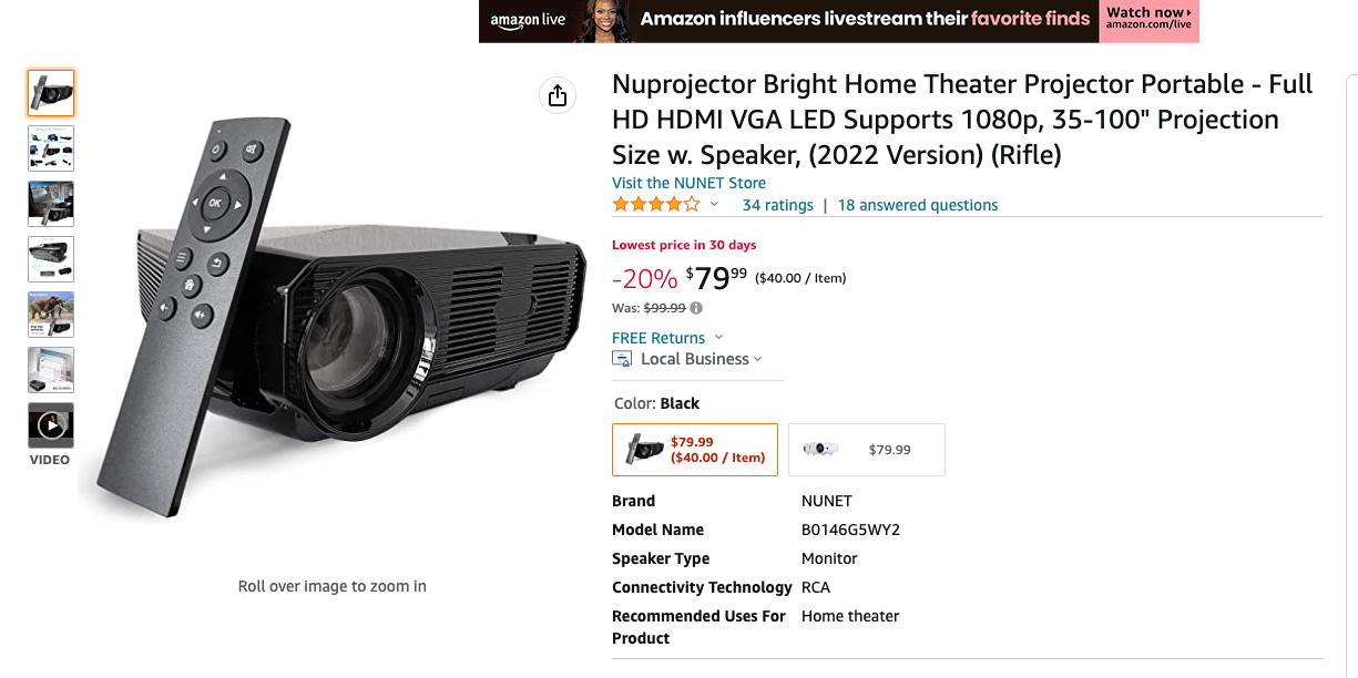 50% off amazon!!! Nuprojector Home Theater Projector Portable - Full HD HDMI VGA LED Supports 1080p, Native 720p 35-100" Projection Size w. Speaker