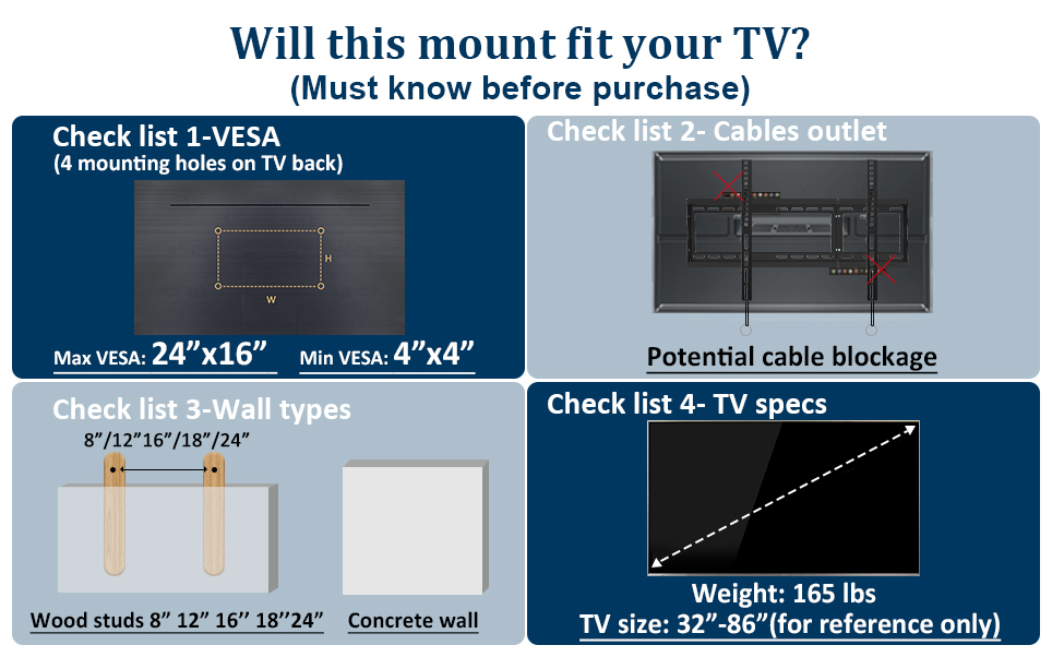 TV Wall Mount Bracket Design for 32-85 Inch LED Holds up to 165 Lbs with HDMI