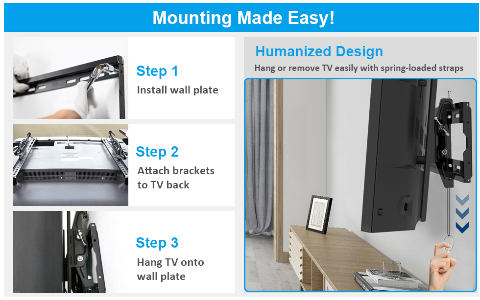 TV Wall Mount Bracket Design for 32-85 Inch LED Holds up to 165 Lbs with HDMI