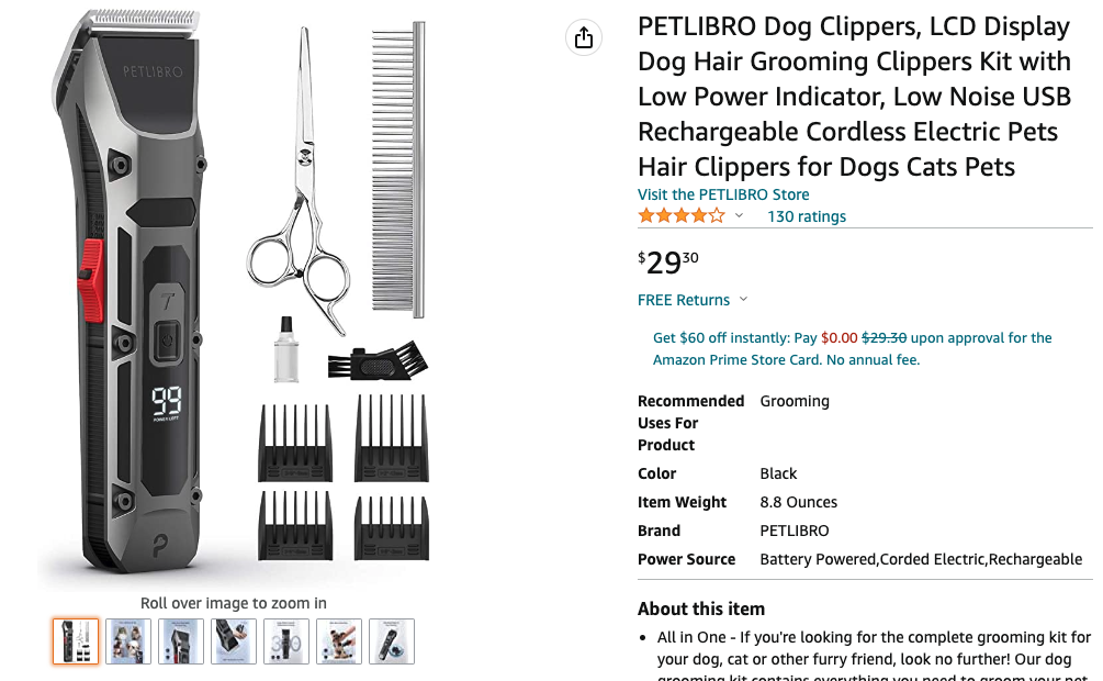 35% off Amazon PETLIBRO Dog Clippers, LCD Display Dog Hair Grooming Clippers Kit