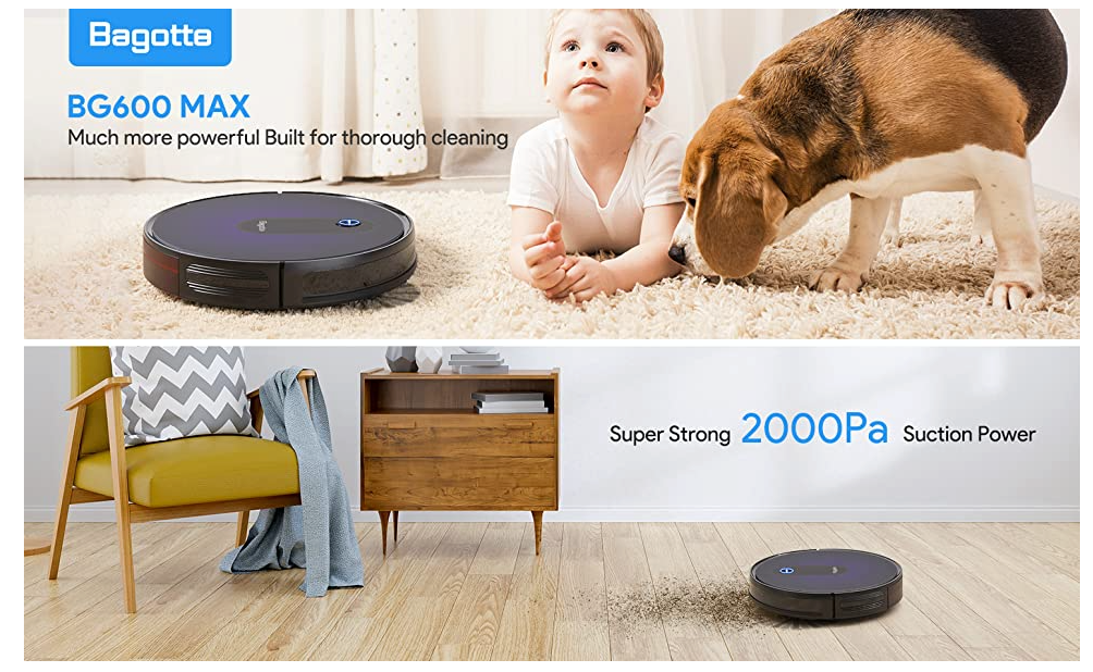 50% OFF EBAY!!! Bagotte Robot Vacuum, Upgraded 2000Pa Strong Suction Robotic Vacuum Cleaners,Automatic Carpet Boost,2.7in Thin,Super Quiet,Self-Charging,for Hardwood Floor Carpet Tile Pet Hair