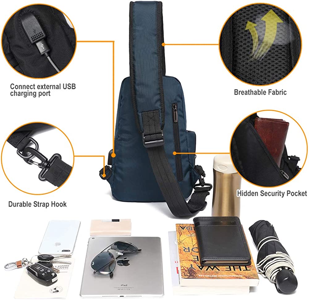 Tudequ Small Crossbody Sling Chest Shoulder Backpack Bag with USB for Men Women