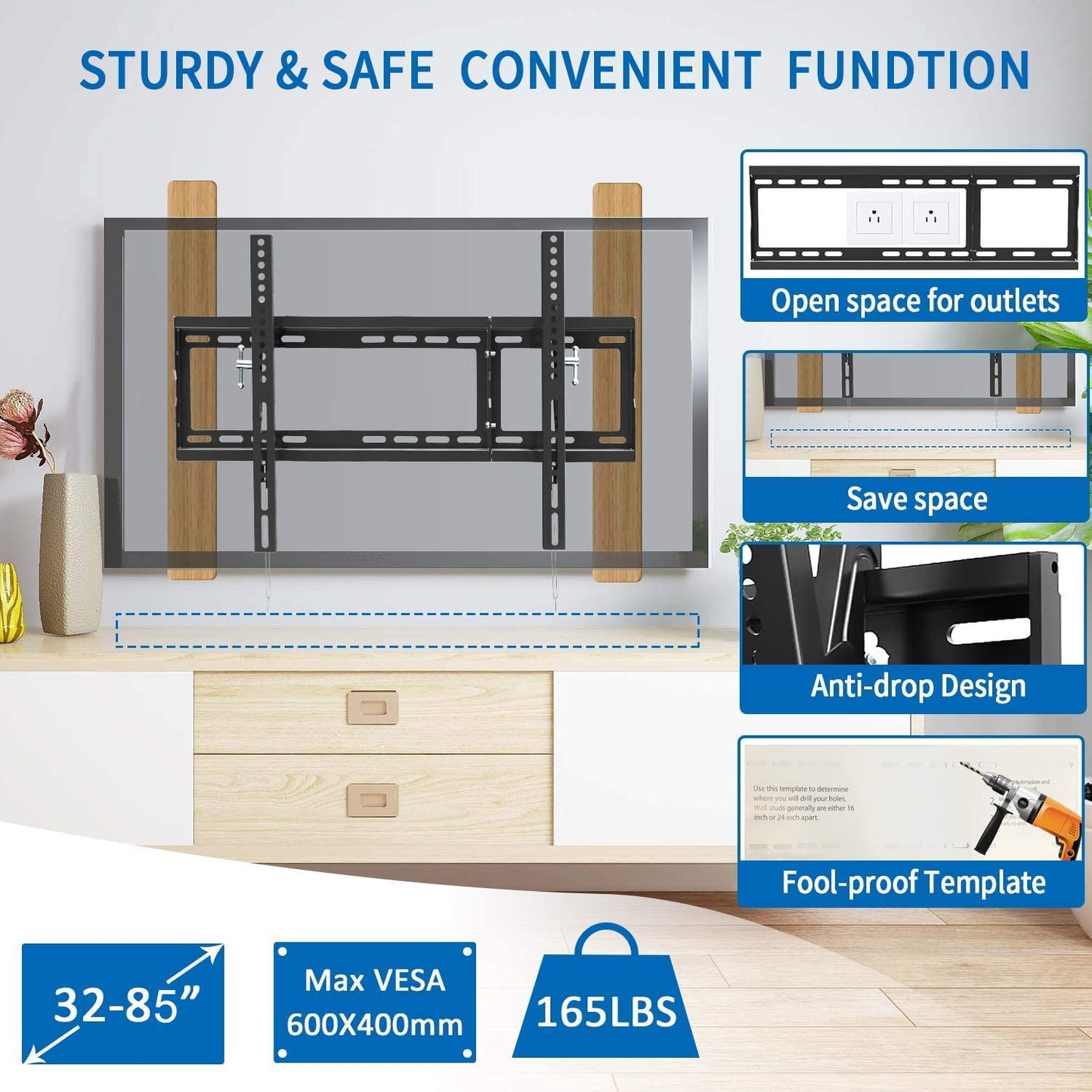 TV Wall Mount Bracket Design for 32-85 Inch LED Holds up to 165 Lbs with HDMI