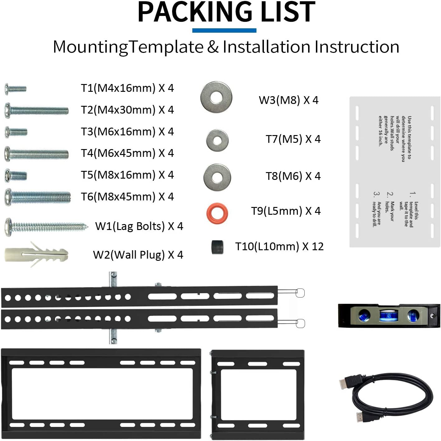 TV Wall Mount Bracket Design for 32-85 Inch LED Holds up to 165 Lbs with HDMI