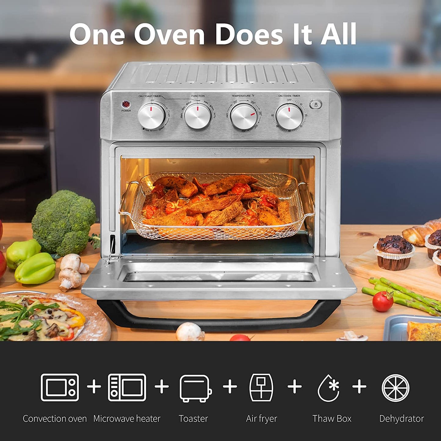 40% off Amazon! DAWAD Air Fryer Toaster Oven Combo 7-in-1 Convection Airfryer Toaster Ovens Countertop with 33 Original Recipes, Bake, Broil, Toast, Reheat, Fry Oil-Free, 19 QT, Stainless Steel