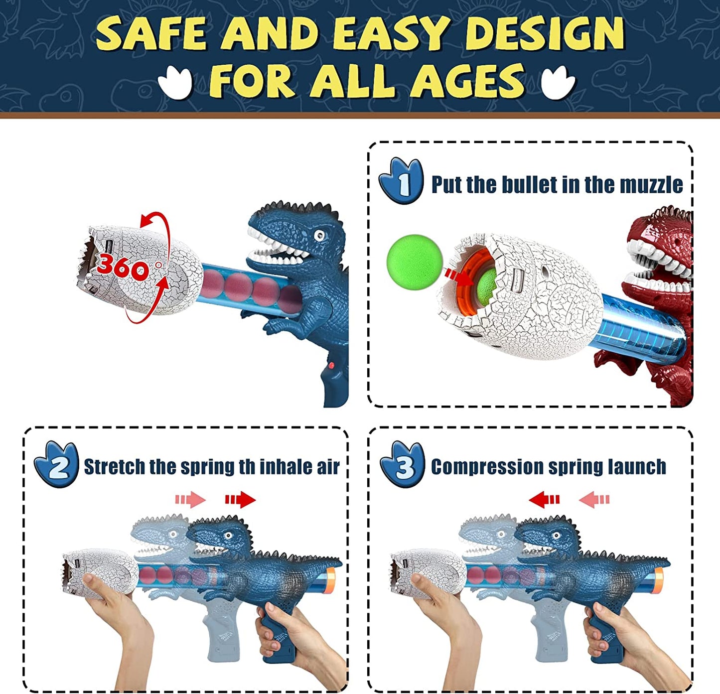 Shooting Game Toy for Age 3+ Years Boys, Dinosaur Shooting Toys for Kids 8-12 Years Old, 2pk Foam Ball Popper Air Guns & 30 Foam Balls, Compatible with Toy Guns, Ideal Gift for Kids