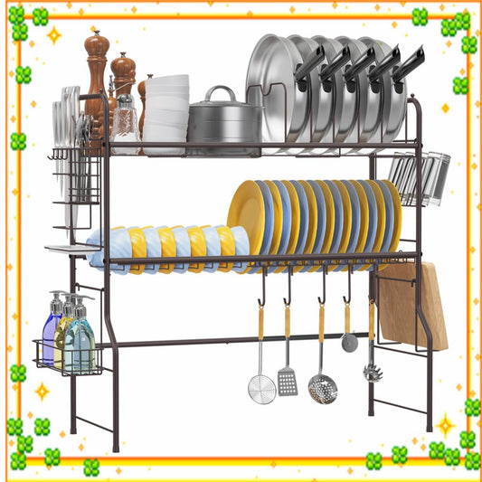 $13 off online!!! Over The Sink Dish Drying Rack, 2 Tier Stainless Steel Large Sink Dish Rack