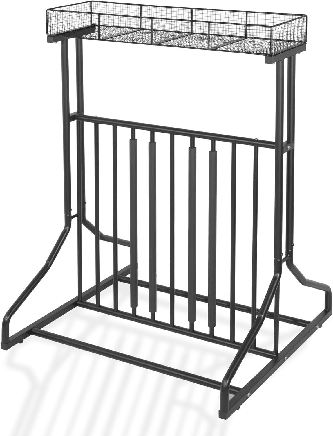 CyclingDeal 3 to 5 Bike Floor Parking Rack - for Storing 20"-29" MTB Road Hybrid Kids Bikes - Space-Saving Bicycle Stand Organiser in Garage at Home - Classic & Upgraded with Top Basket