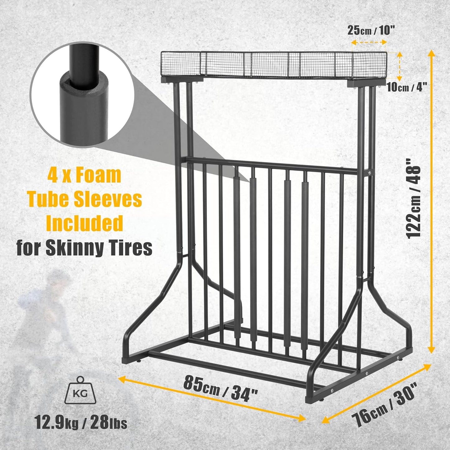 CyclingDeal 3 to 5 Bike Floor Parking Rack - for Storing 20"-29" MTB Road Hybrid Kids Bikes - Space-Saving Bicycle Stand Organiser in Garage at Home - Classic & Upgraded with Top Basket