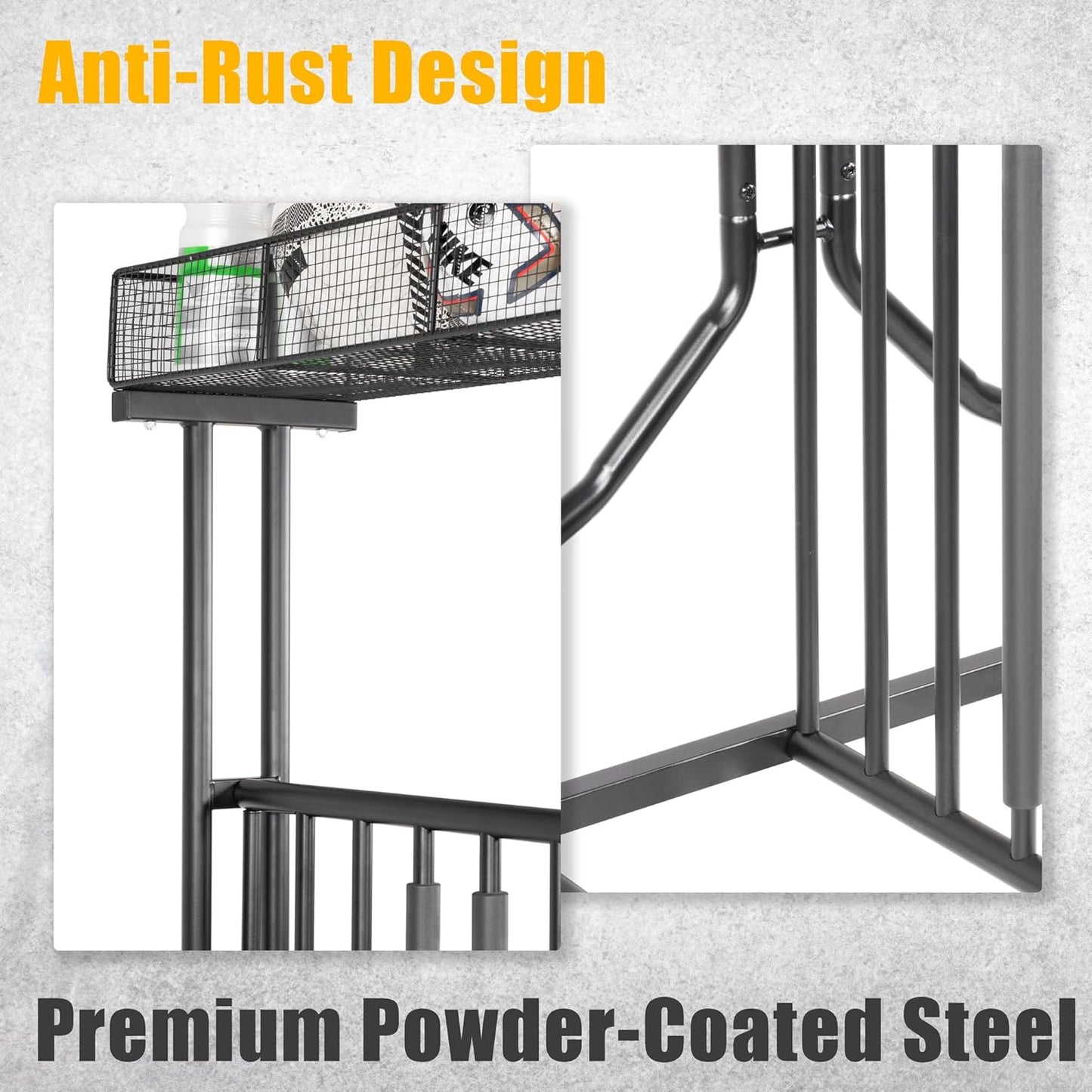 CyclingDeal 3 to 5 Bike Floor Parking Rack - for Storing 20"-29" MTB Road Hybrid Kids Bikes - Space-Saving Bicycle Stand Organiser in Garage at Home - Classic & Upgraded with Top Basket