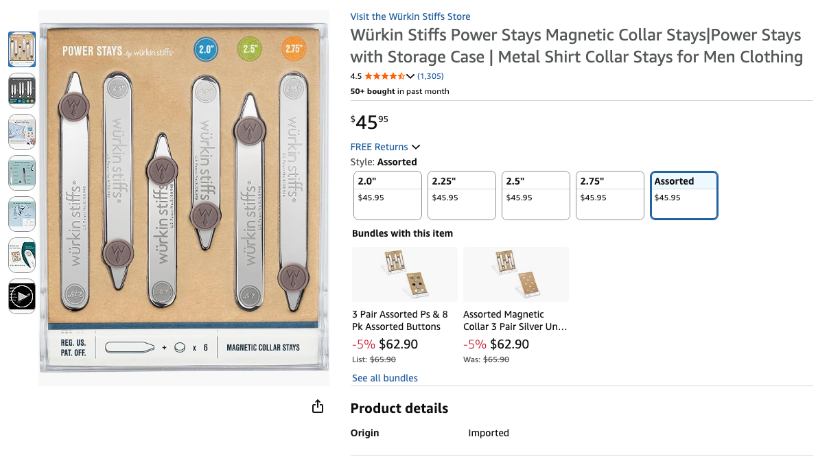 Würkin Stiffs Power Stays Magnetic Collar Stays|Power Stays with Storage Case | Metal Shirt Collar Stays for Men Clothing