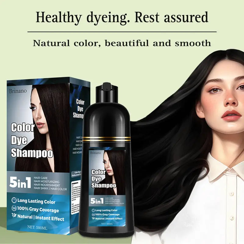 5-in-1 hair dye shampoo, 16.91 ounces, covers white hair+100% color options, herbal ingredients, plant squalane hair care and moisturizing hair dye