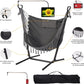 Hammock with Stand Phone Holder Included Double Hanging Chair Macrame Boho Handmade Adjustable Swing Indoor Outdoor Patio Yard Garden Porch 400lbs Capacity (2022 Grey)