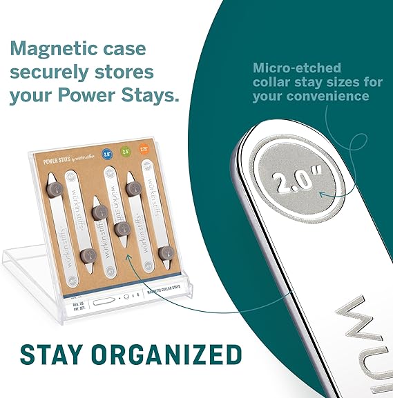 Würkin Stiffs Power Stays Magnetic Collar Stays|Power Stays with Storage Case | Metal Shirt Collar Stays for Men Clothing