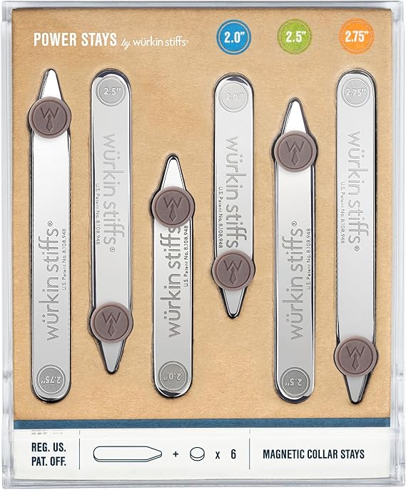 Würkin Stiffs Power Stays Magnetic Collar Stays|Power Stays with Storage Case | Metal Shirt Collar Stays for Men Clothing