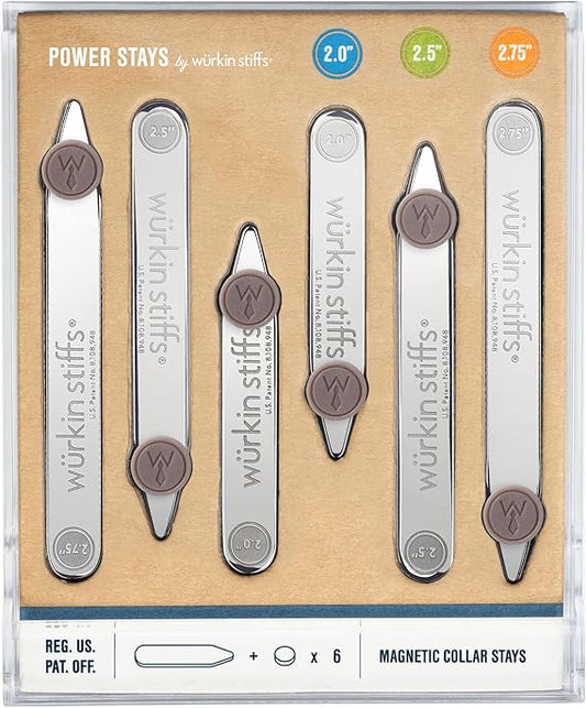 Würkin Stiffs Power Stays Magnetic Collar Stays|Power Stays with Storage Case | Metal Shirt Collar Stays for Men Clothing