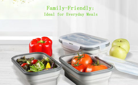 Silicone Collapsible Lunch Box - Foldable, Portable Bento Box for Food Storage, Dishwasher & Microwave Safe, BPA-Free, Ideal for Camping, Office, Family Meals