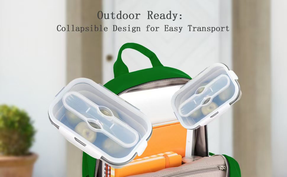 Silicone Collapsible Lunch Box - Foldable, Portable Bento Box for Food Storage, Dishwasher & Microwave Safe, BPA-Free, Ideal for Camping, Office, Family Meals