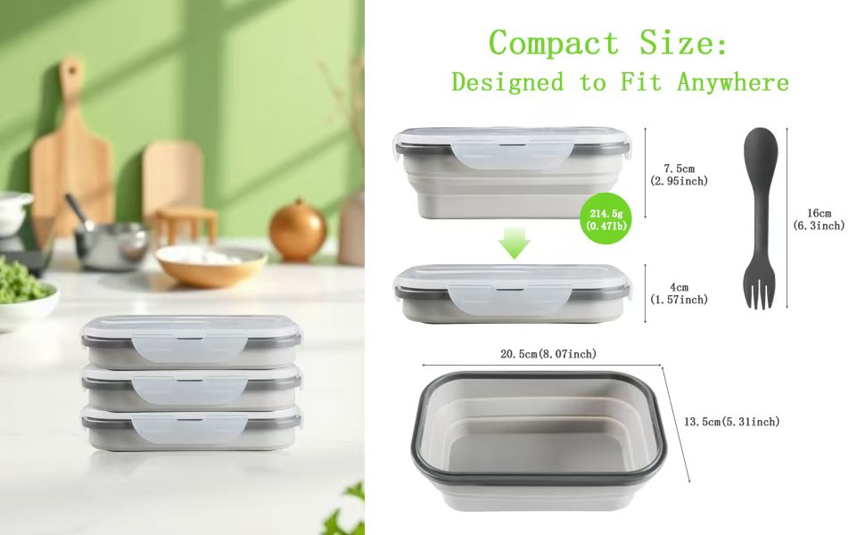 Silicone Collapsible Lunch Box - Foldable, Portable Bento Box for Food Storage, Dishwasher & Microwave Safe, BPA-Free, Ideal for Camping, Office, Family Meals