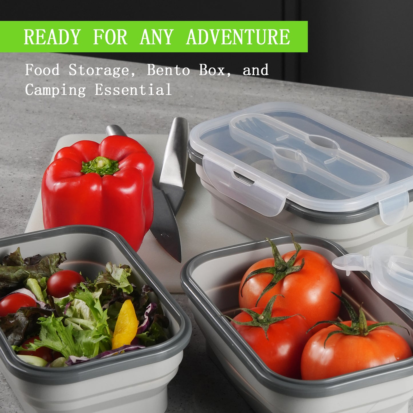 Silicone Collapsible Lunch Box - Foldable, Portable Bento Box for Food Storage, Dishwasher & Microwave Safe, BPA-Free, Ideal for Camping, Office, Family Meals