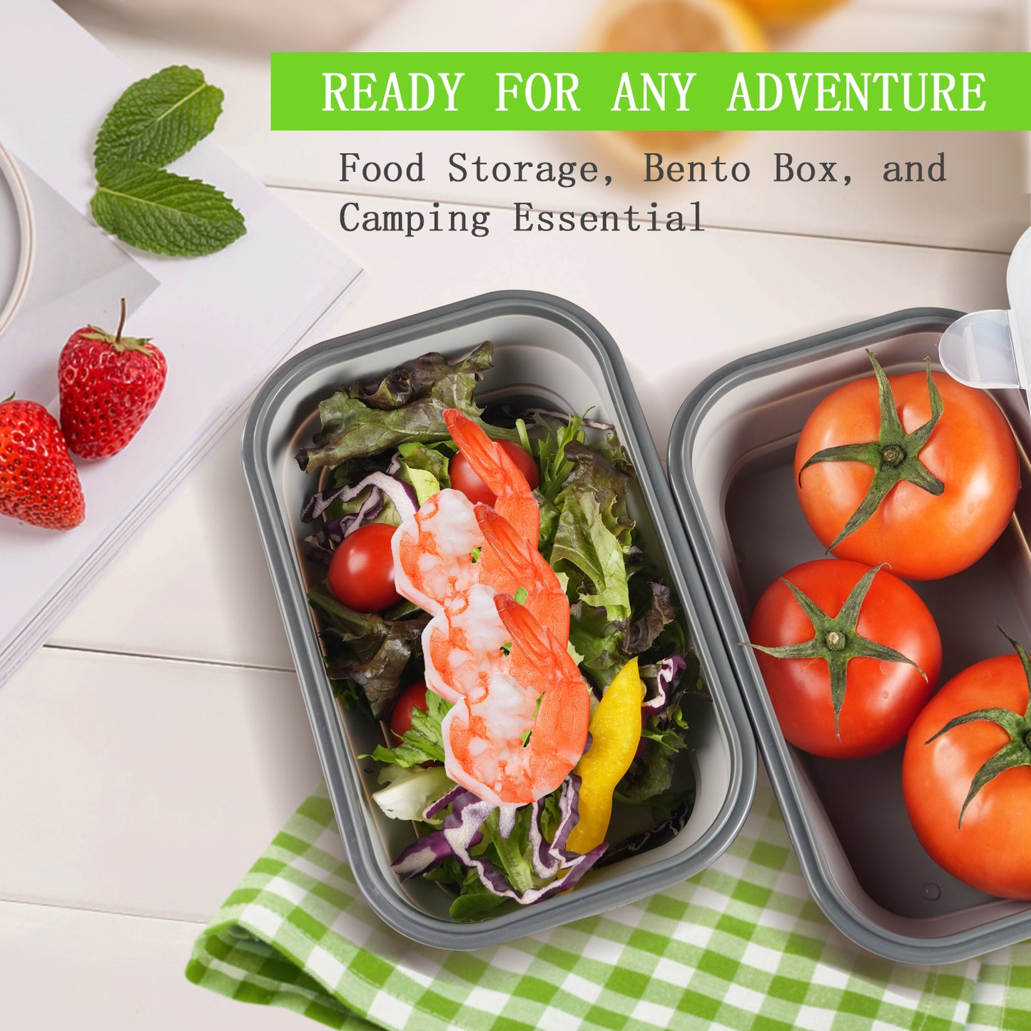 Silicone Collapsible Lunch Box - Foldable, Portable Bento Box for Food Storage, Dishwasher & Microwave Safe, BPA-Free, Ideal for Camping, Office, Family Meals