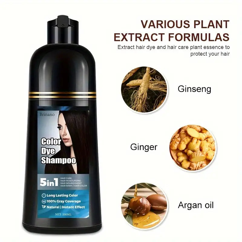 5-in-1 hair dye shampoo, 16.91 ounces, covers white hair+100% color options, herbal ingredients, plant squalane hair care and moisturizing hair dye