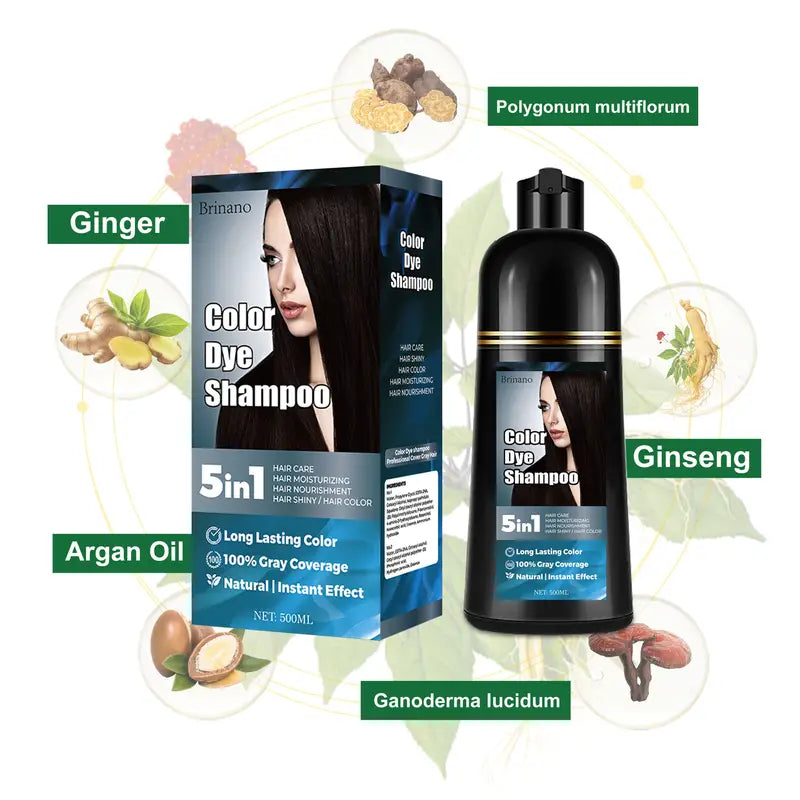 5-in-1 hair dye shampoo, 16.91 ounces, covers white hair+100% color options, herbal ingredients, plant squalane hair care and moisturizing hair dye
