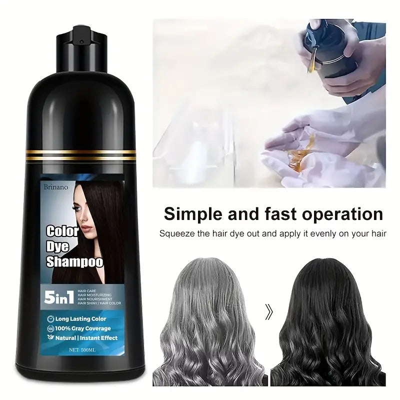 5-in-1 hair dye shampoo, 16.91 ounces, covers white hair+100% color options, herbal ingredients, plant squalane hair care and moisturizing hair dye