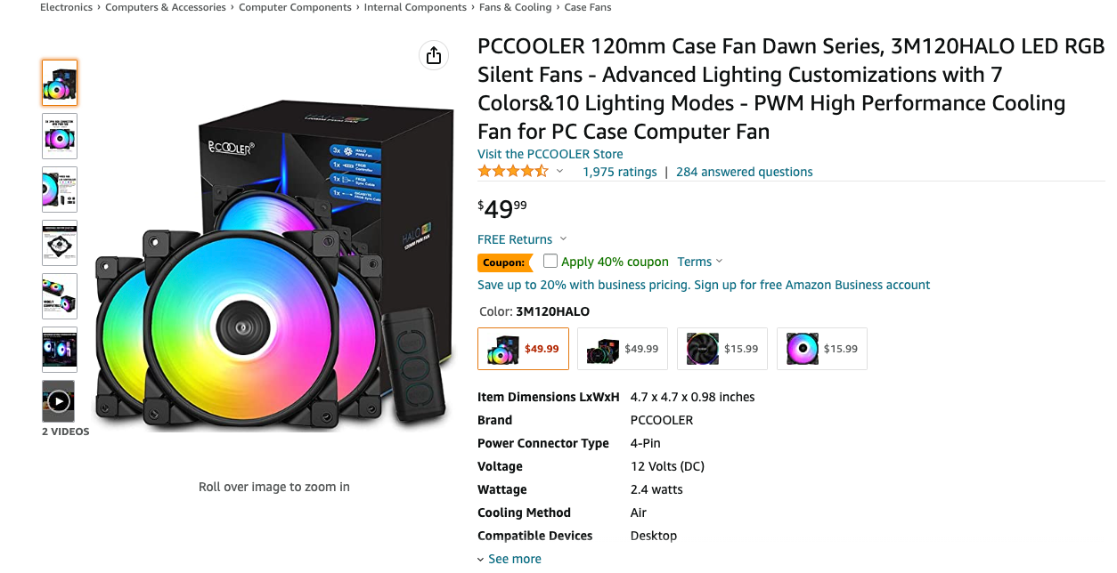 50% off!!! PCCOOLER 120mm Case Fan Dawn Series, 3M120HALO LED RGB Silent Fans