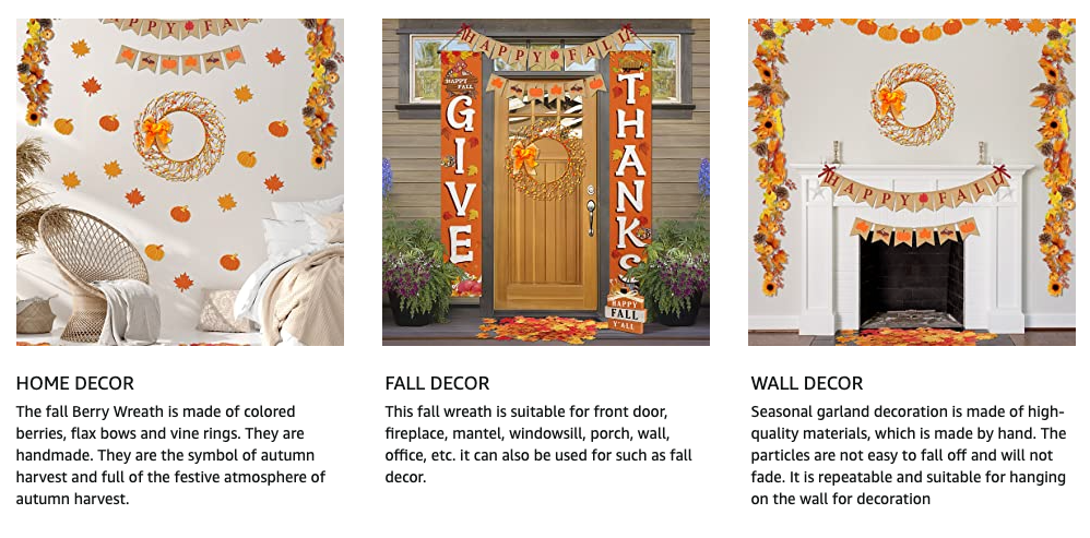 RoseCraft 17 Inch Fall Wreath, Artificial Autumn Berry Front Door Wreath Decor