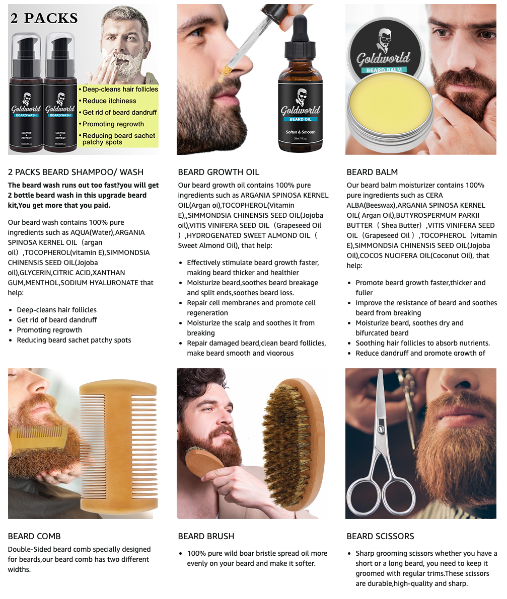 50% off ebay price!!! Beard Kit,Beard Growth Kit,Beard Grooming Kit w/2 Packs