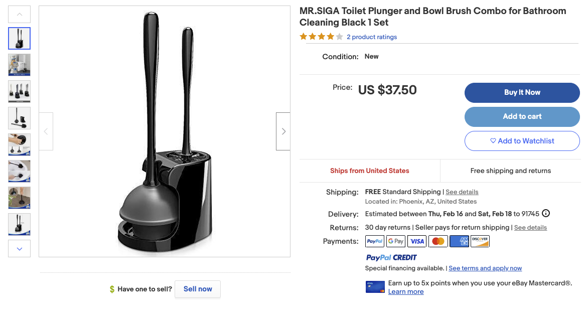 50% off ebay price!!! MR.SIGA Toilet Plunger and Bowl Brush Combo Black 1 Set