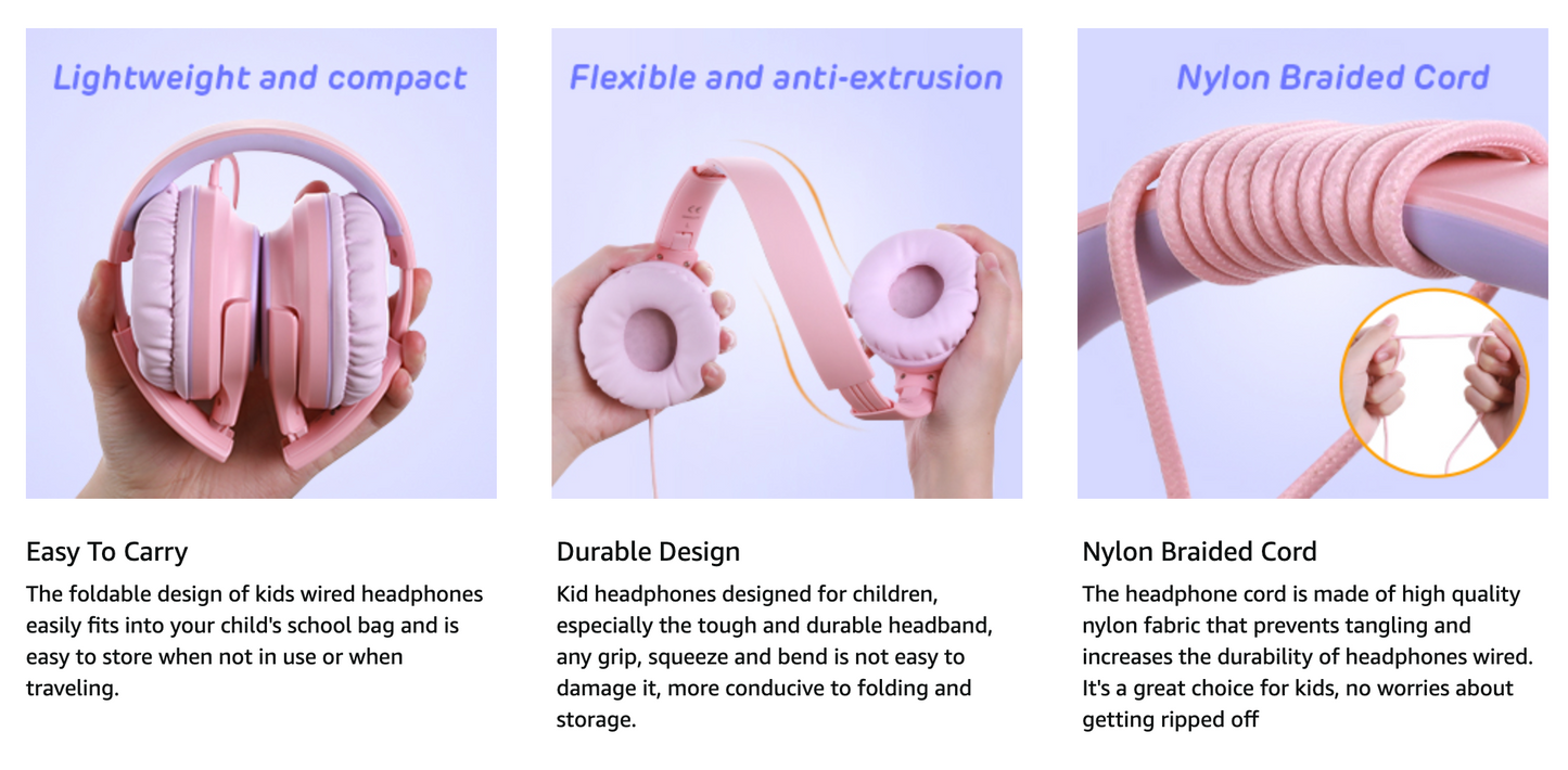 Ulacici Pink Kids Headphones for School,Kids Headphones Headphones for Kids