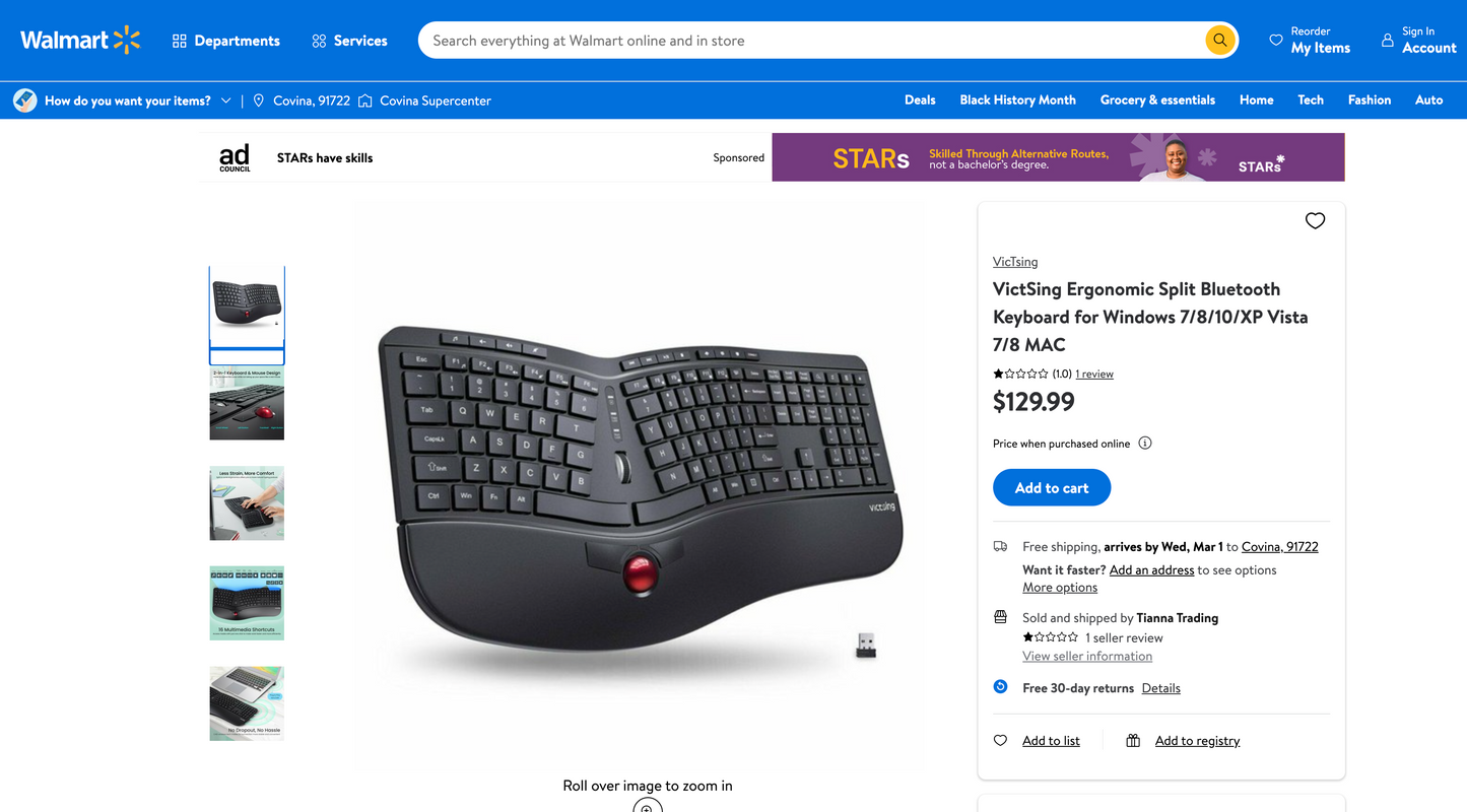 65% off walmart!!!VictSing Ergonomic Split Bluetooth gamming Keyboard for Windows & MAC