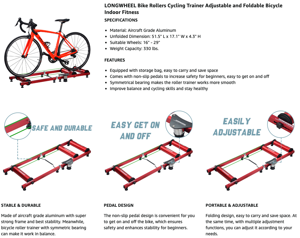 60% off Amazon！LONGWHEEL Bicycle Rollers Foldable and Adjustable Indoor Fitness Cycling Bike Trainer