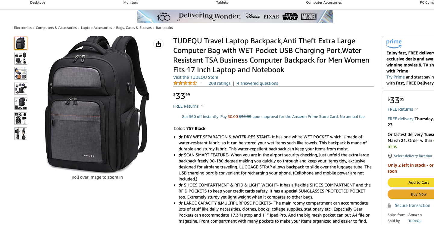 TUDEQU Travel Laptop Backpack,Anti Theft Extra Large Computer Bag with WET Pocket USB Charging Port,Water Resistant TSA Business Computer Backpack for Men Women Fits 17 Inch Laptop and Notebook
