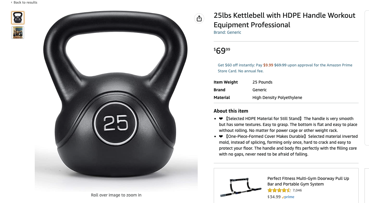 60% off Amazon!!! 25lbs Kettlebell Weight w/HDPE Coated & Wide Flat Base